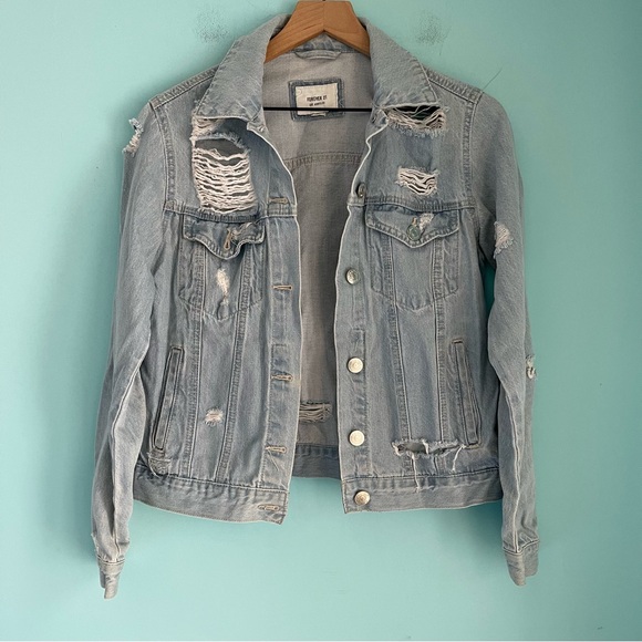 Forever 21 Y2K Ripped Thrashed Light Wash Denim Trucker Jacket S Freddy Krueger - Picture 5 of 5